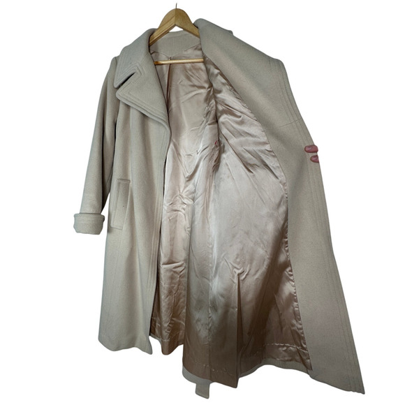 Vintage Neiman Marcus 1970s CASHMERE Wrap Trench Coat 4 Oversize Wide Lapel Tan - Picture 4 of 7